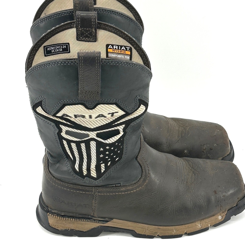 Ariat Work Boot Men 10.5 D Brown Skull Flag Composite Toe Square Toe 10040432